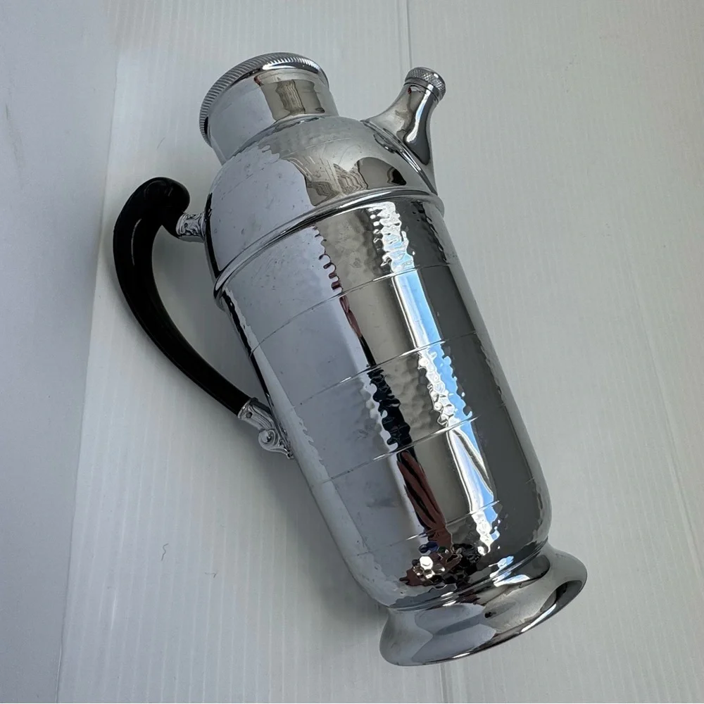 Vintage Krome kraft farber brother antique Silver Cocktail Shaker Black Handle